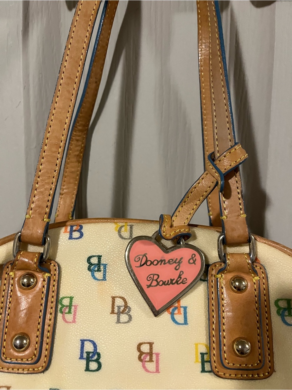 Multicolor Logo Print Women’s Satchel - Cream and Tan no UV - Picture 3 of 11